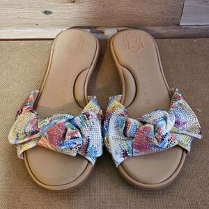 Alex Marie Women's Size 7M Multicolor Rhinestone Bow Slide Sandals Sparkly Slide